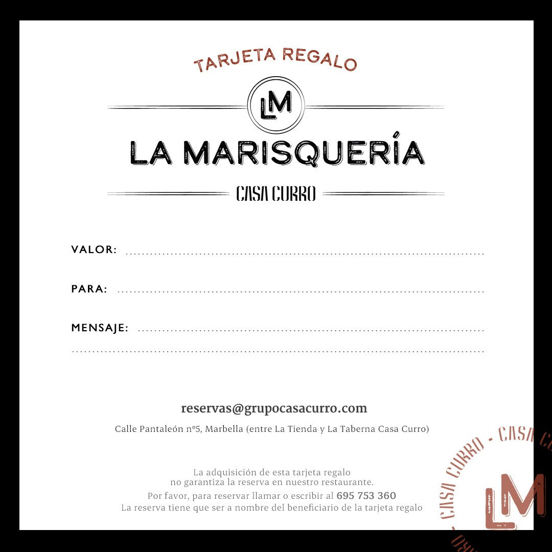 Casa Curro - Tarjeta Regalo La Marisquería